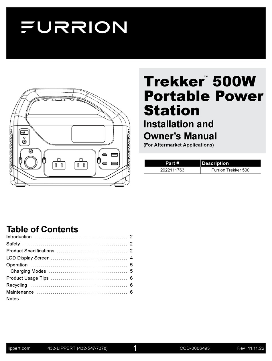 FURRION TREKKER 500 INSTALLATION AND OWNER