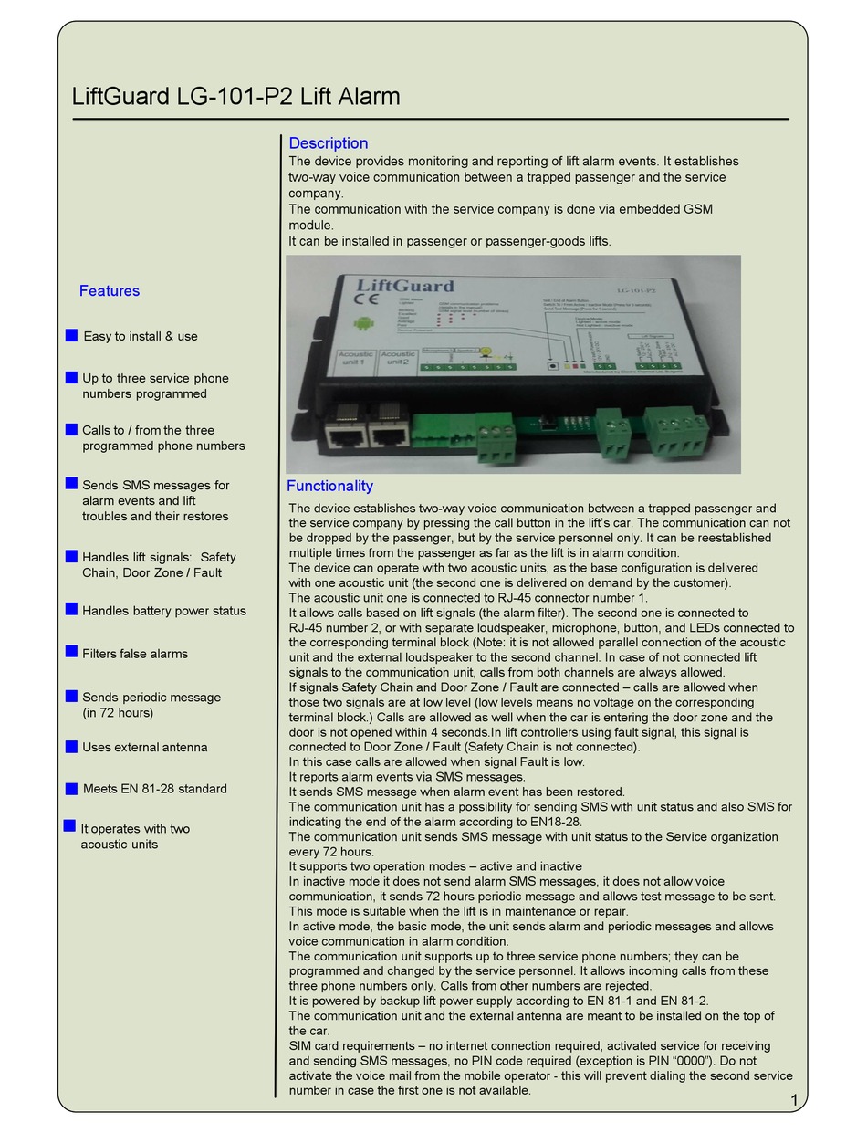 ELECTROTHERMAL LIFTGUARD LG101P2 QUICK START MANUAL Pdf Download
