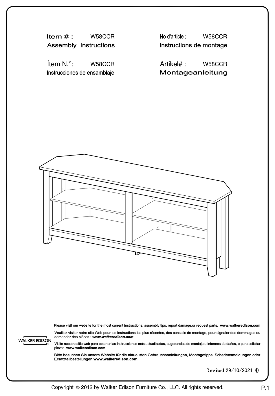 WALKER EDISON W58CCR ASSEMBLY INSTRUCTIONS MANUAL Pdf Download ManualsLib