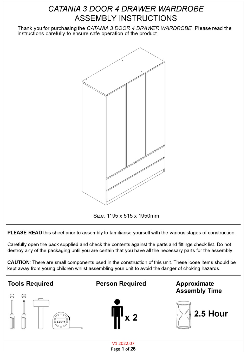 GFW CATANIA 3 DOOR 4 DRAWER WARDROBE ASSEMBLY INSTRUCTIONS MANUAL Pdf Download ManualsLib