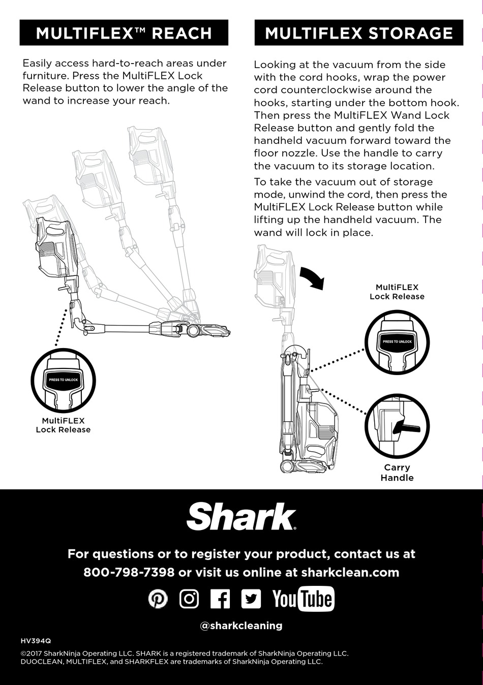 SHARK FLEX DUOCLEAN HV394Q SERIES QUICK START MANUAL Pdf Download