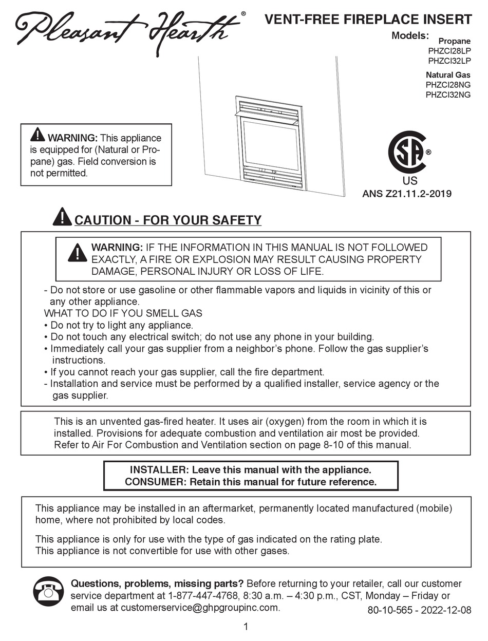 GHP GROUP PLEASANT HEARTH PHZCI28LP MANUAL Pdf Download ManualsLib