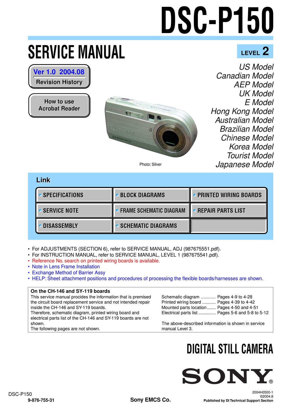 SONY CYBERSHOT DSCP150 SERVICE MANUAL Pdf Download ManualsLib