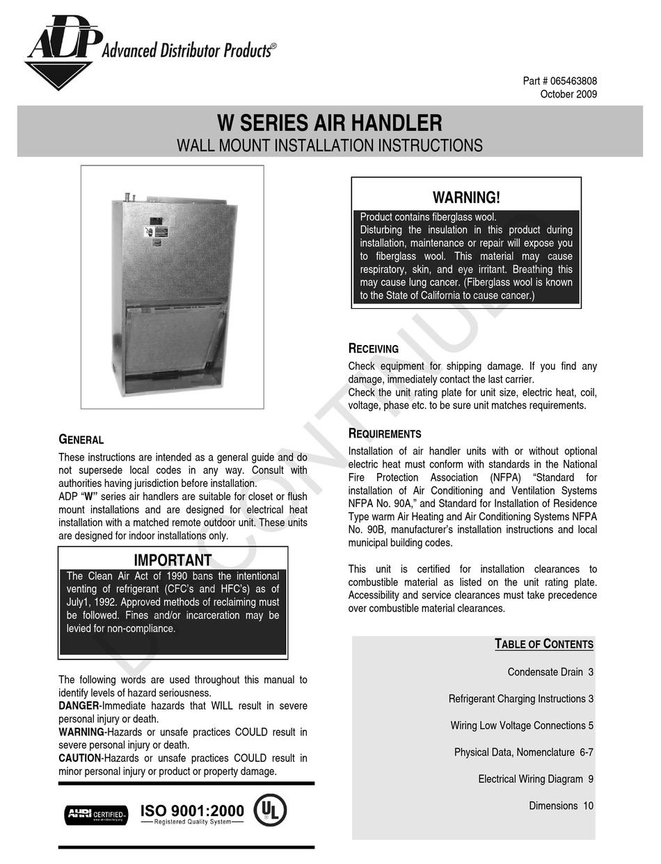 ADP W SERIES INSTALLATION INSTRUCTIONS MANUAL Pdf Download ManualsLib