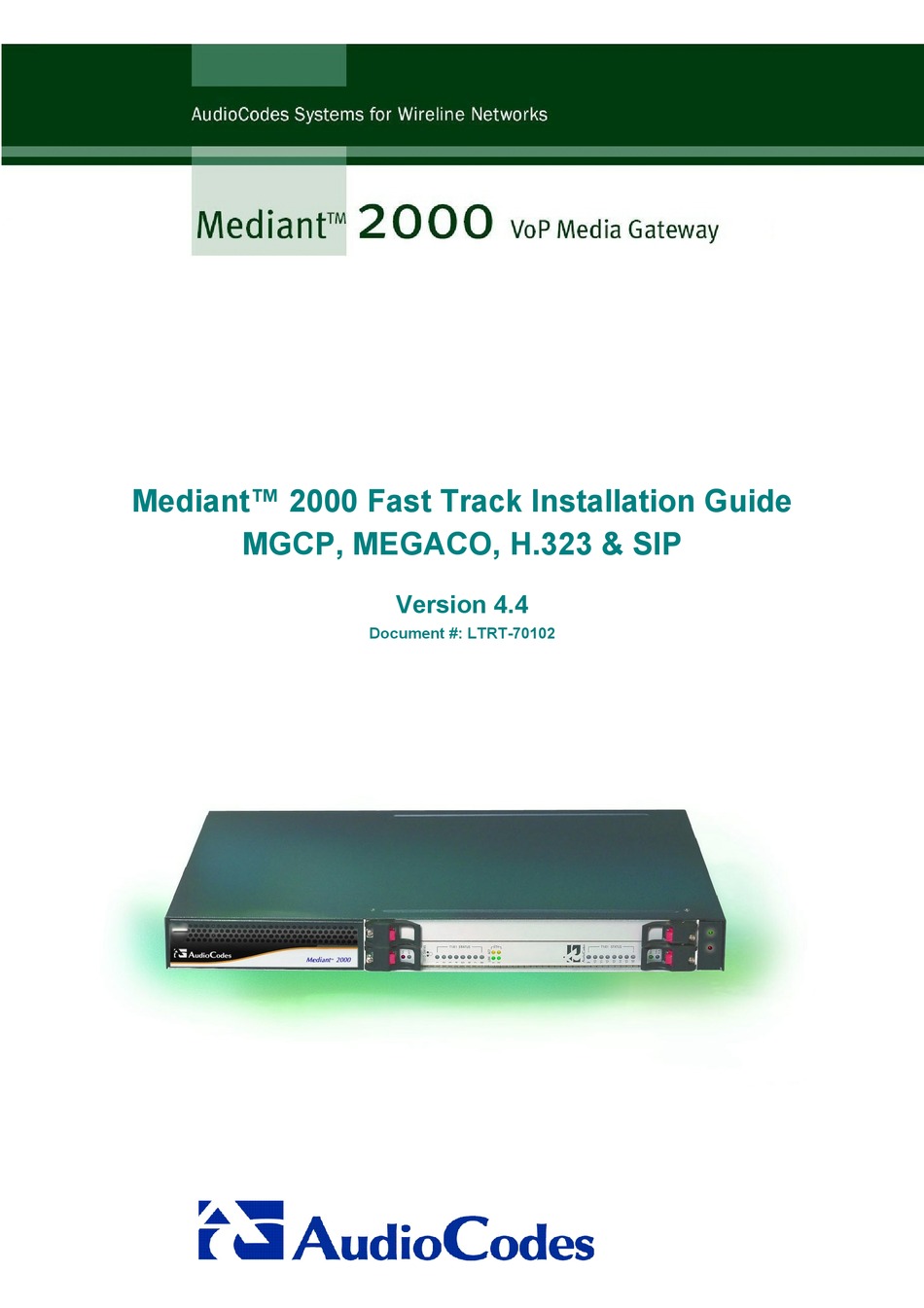 AUDIOCODES MEDIANT 2000 INSTALLATION MANUAL Pdf Download ManualsLib