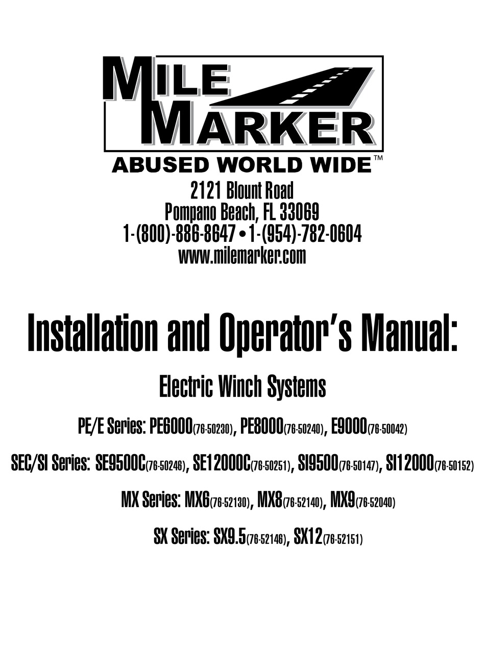 MILE MARKER PE SERIES INSTALLATION AND OPERATOR'S MANUAL Pdf Download