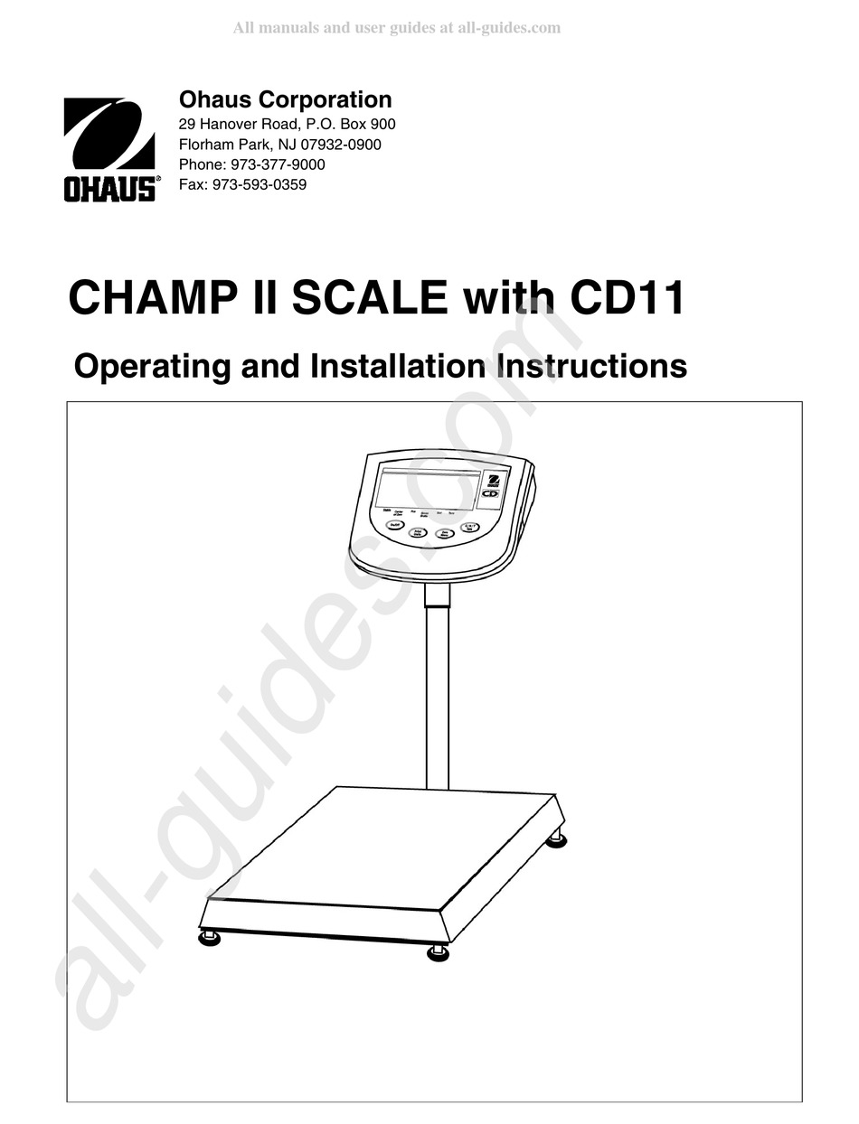 OHAUS CHAMP II OPERATING AND INSTALLATION INSTRUCTIONS Pdf Download