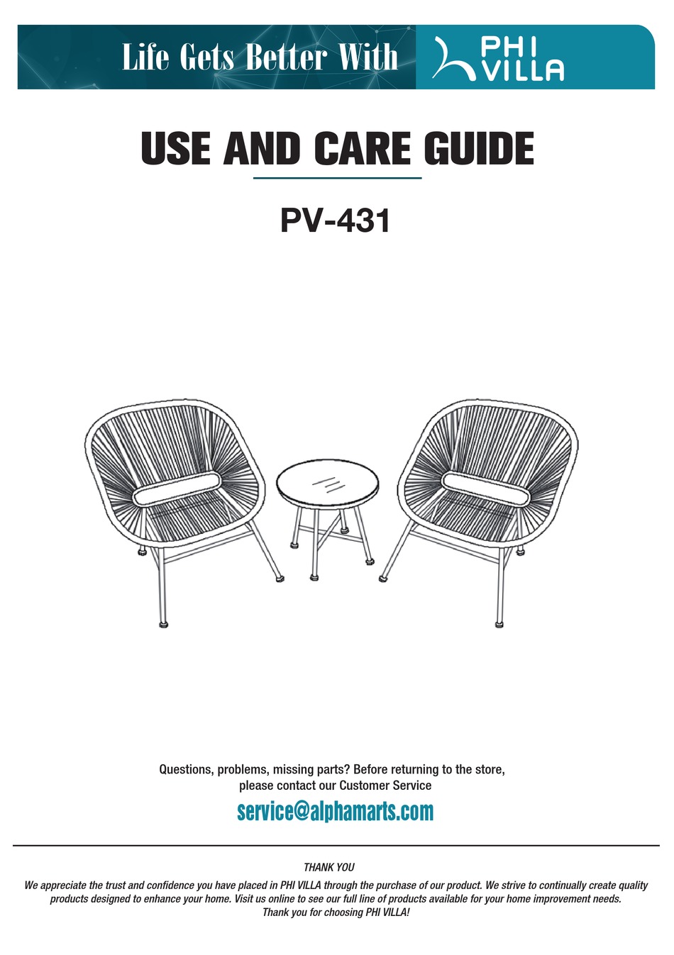 PHI VILLA PV431 USE AND CARE MANUAL Pdf Download ManualsLib