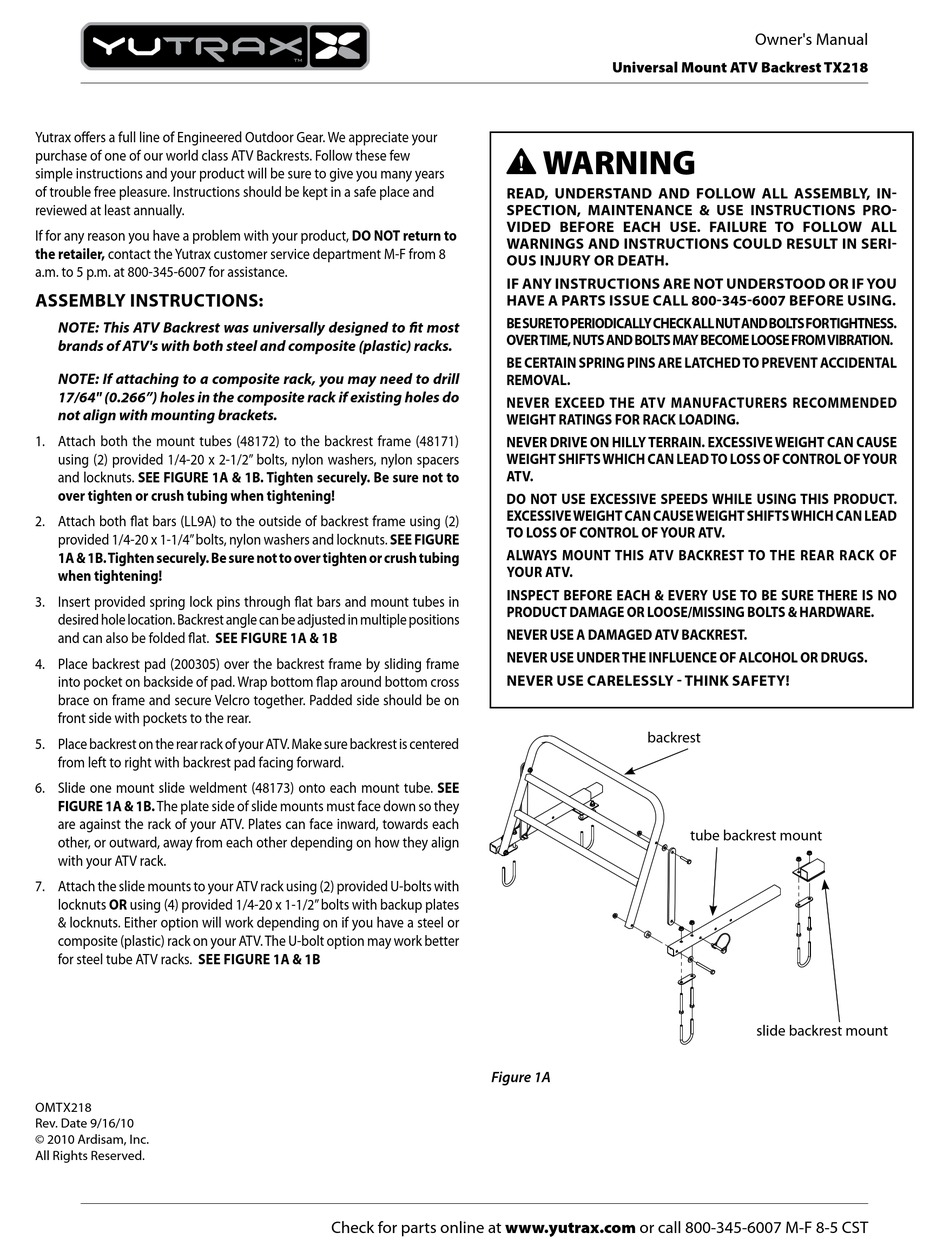 YUTRAX TX218 OWNER'S MANUAL Pdf Download | ManualsLib