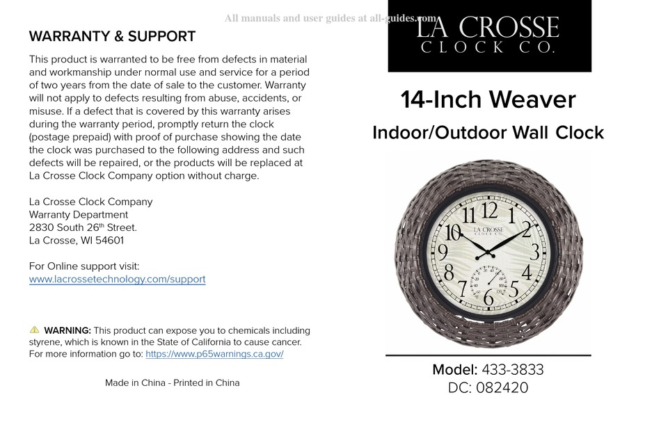 LA CROSSE CLOCK 4333833 QUICK START MANUAL Pdf Download ManualsLib