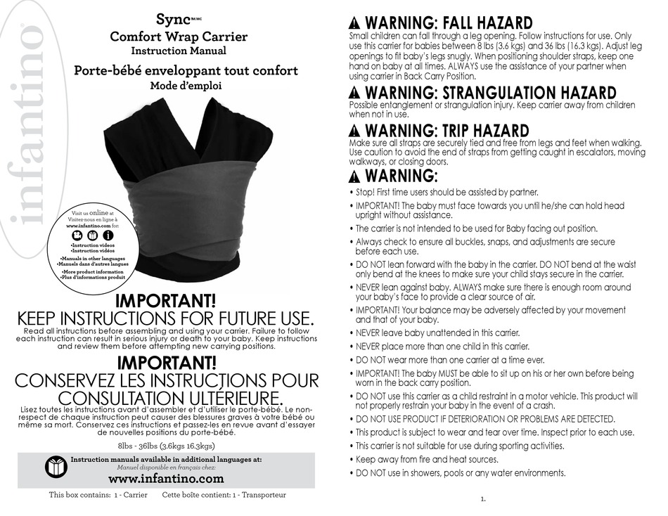INFANTINO SYNC COMFORT WRAP CARRIER INSTRUCTION MANUAL Pdf Download