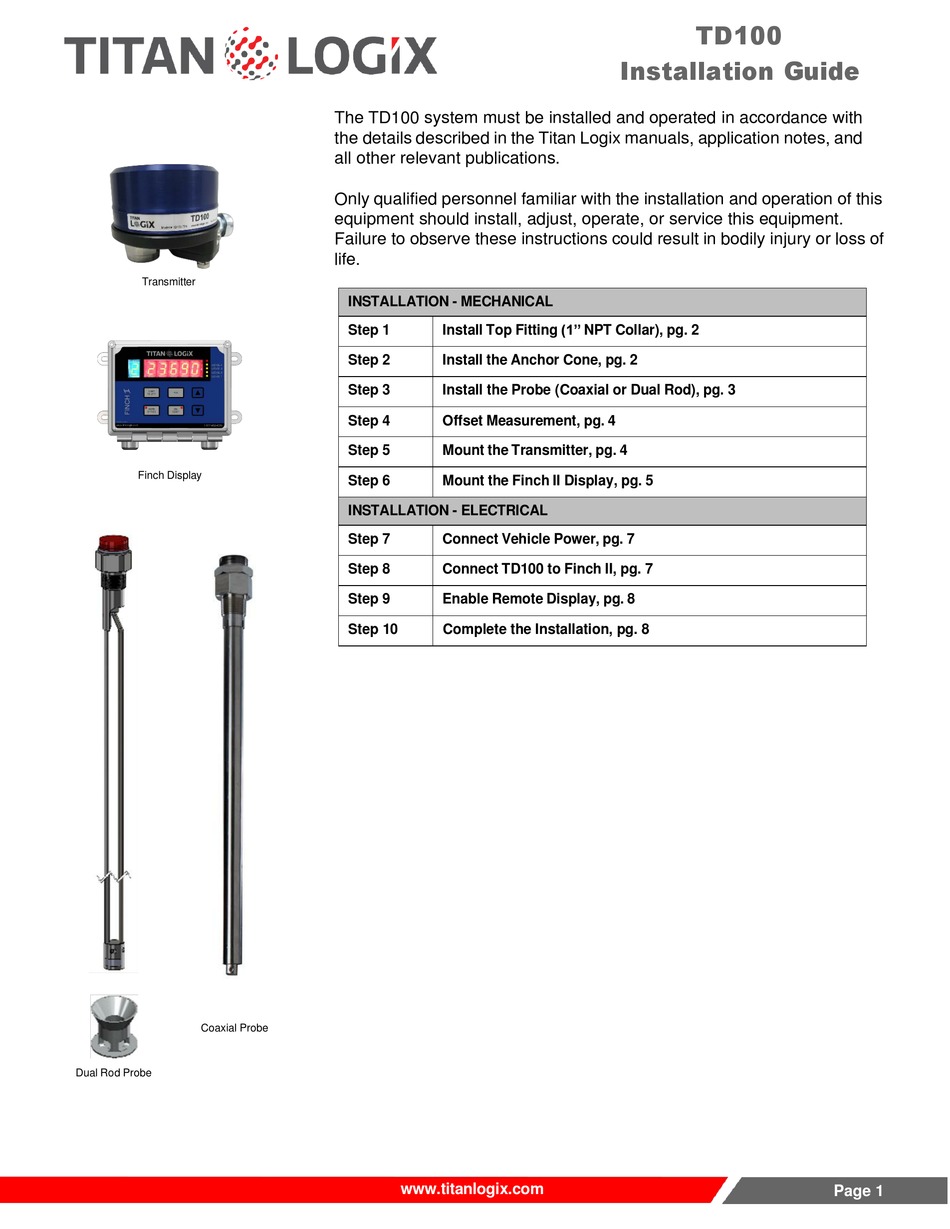 TITAN LOGIX TD100 INSTALLATION MANUAL Pdf Download | ManualsLib