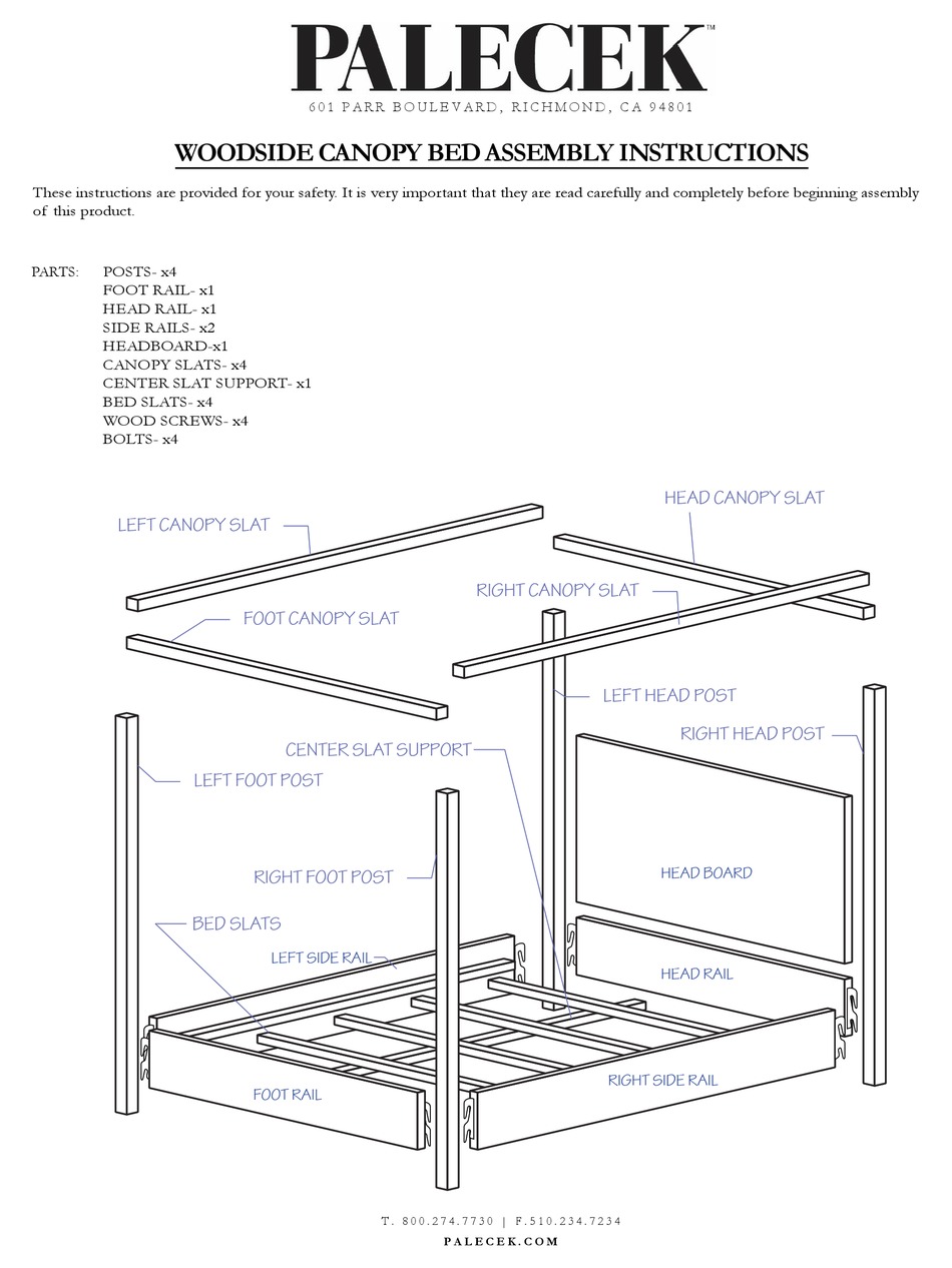 PALECEK WOODSIDE CANOPY BED ASSEMBLY INSTRUCTIONS Pdf Download ManualsLib