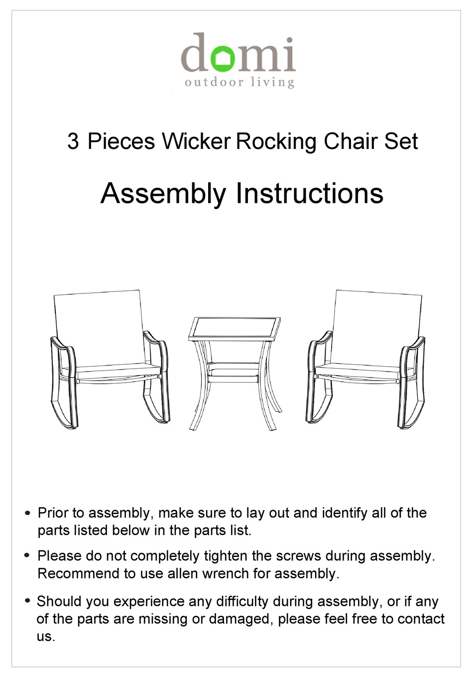 DOMI 3PIECES WICKER ROCKING CHAIR SET ASSEMBLY INSTRUCTIONS Pdf