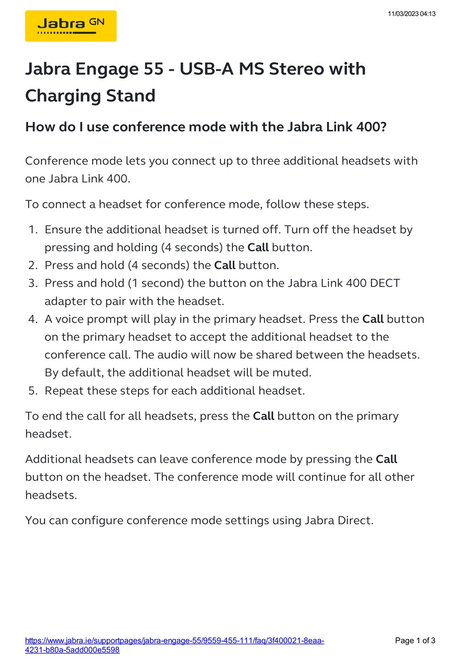 JABRA ENGAGE 55 QUICK START MANUAL Pdf Download ManualsLib