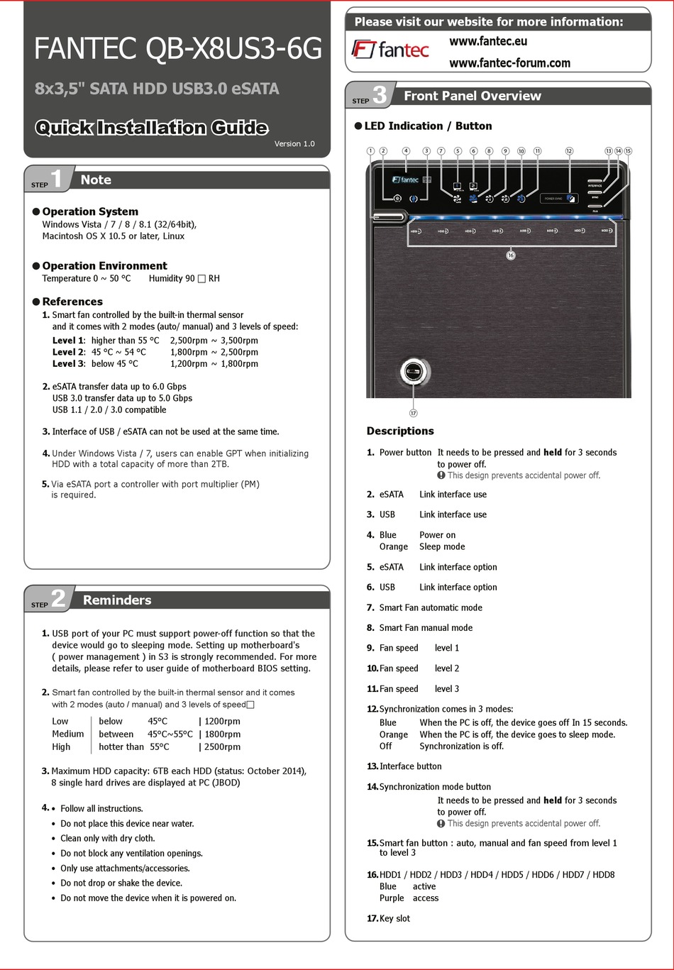 FANTEC QB-X8US3-6G QUICK INSTALLATION MANUAL Pdf Download | ManualsLib