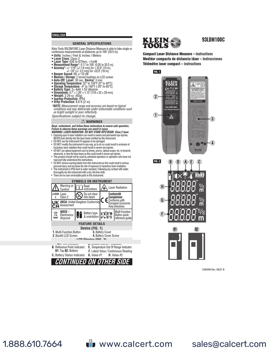 KLEIN TOOLS 93LDM100C INSTRUCTIONS Pdf Download ManualsLib