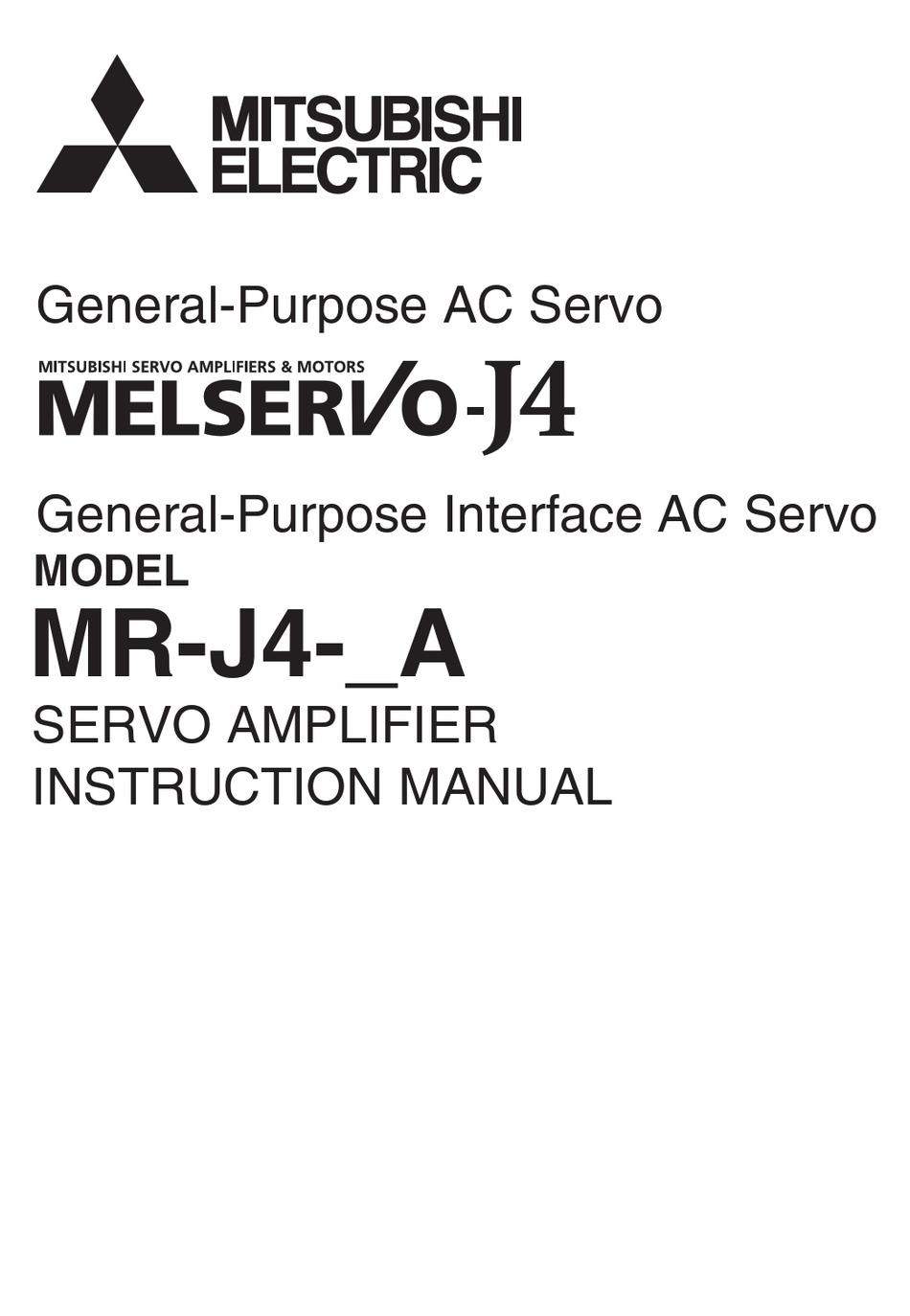 MITSUBISHI ELECTRIC MELSERVOJ4 MRJ4 A SERIES INSTRUCTION MANUAL Pdf
