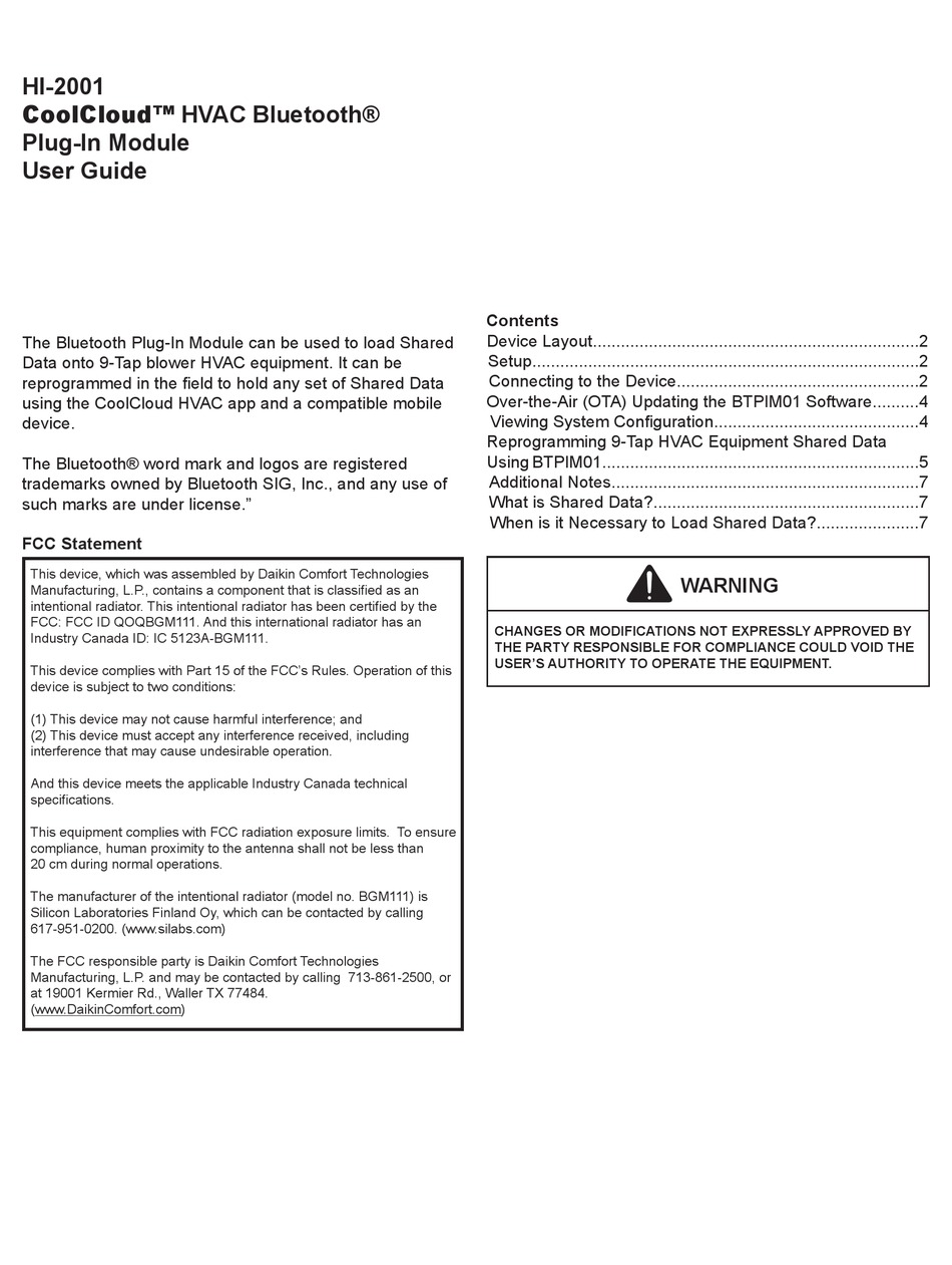 DAIKIN COOLCLOUD HI2001 USER MANUAL Pdf Download ManualsLib