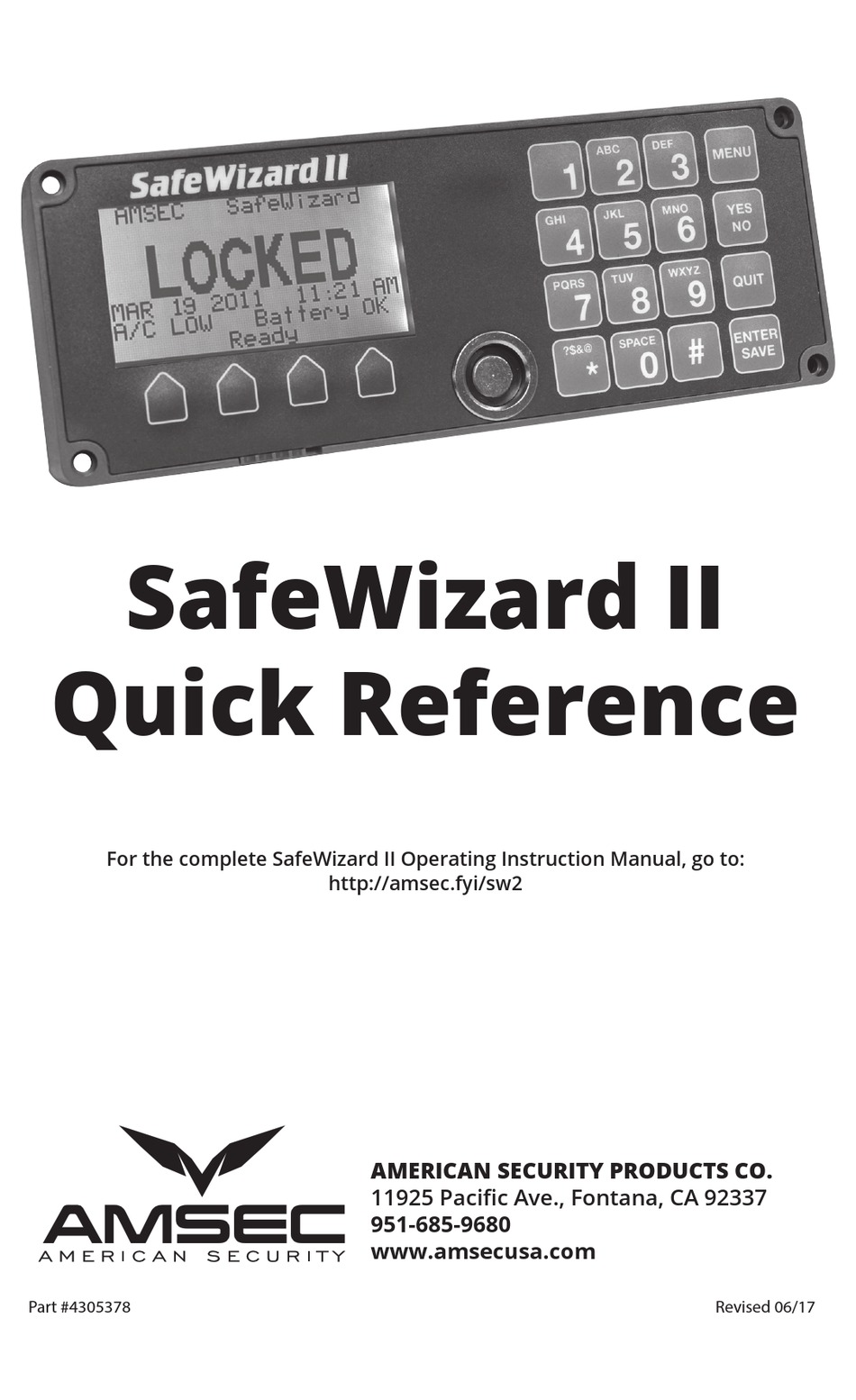 AMSEC SAFEWIZARD II QUICK REFERENCE Pdf Download ManualsLib