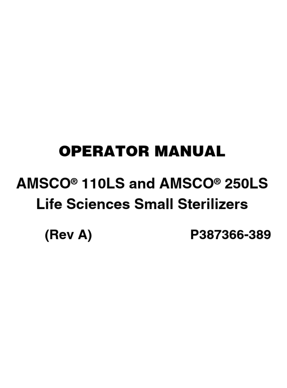 AMSCO 110LS OPERATOR