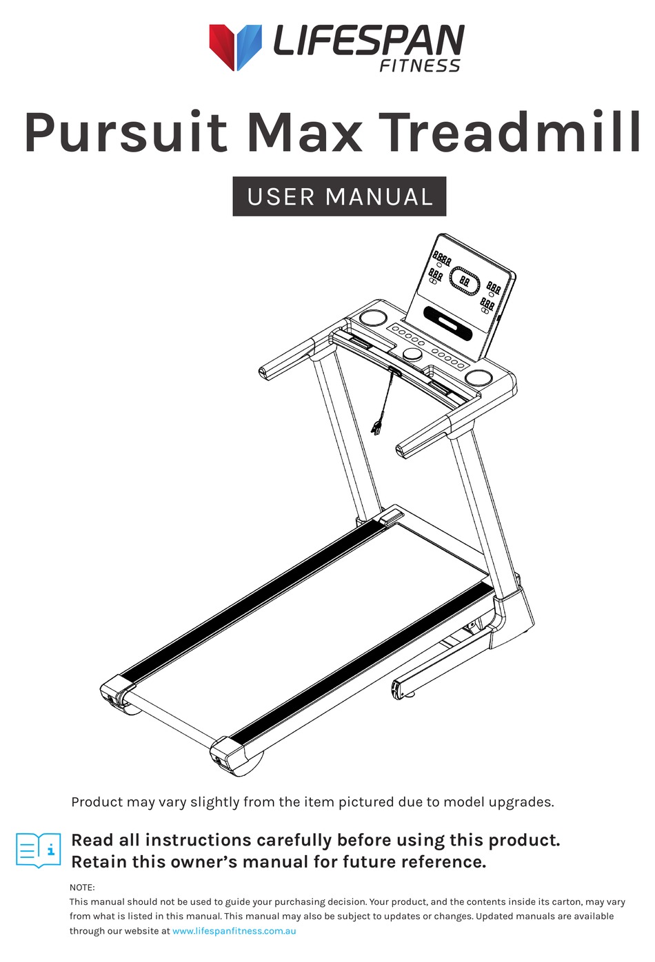 LIFESPAN PURSUIT MAX TREADMILL USER MANUAL Pdf Download ManualsLib