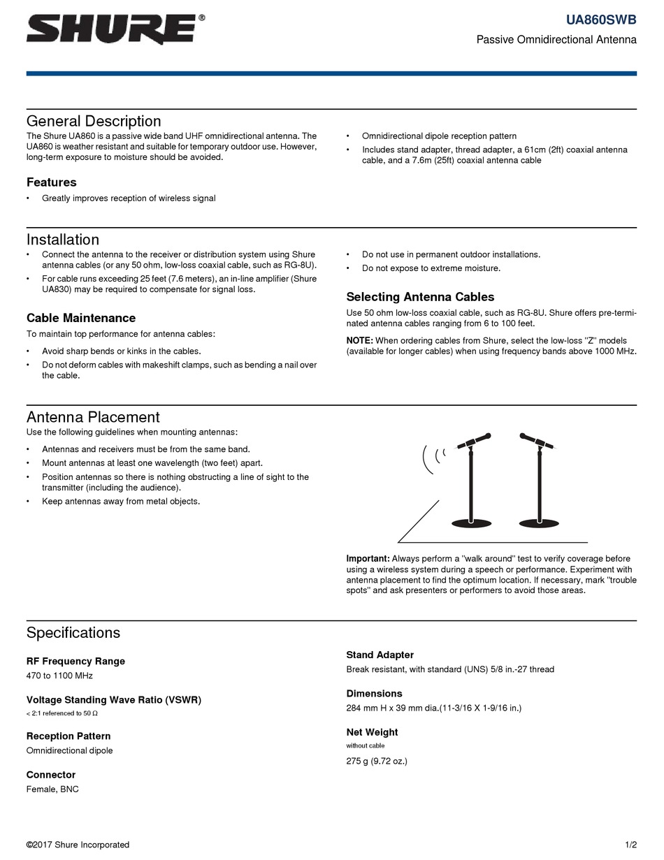 SHURE UA860SWB QUICK START MANUAL Pdf Download ManualsLib