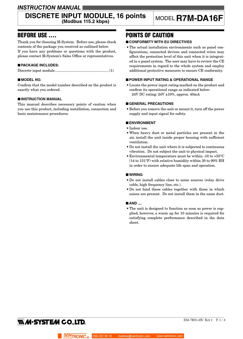M-SYSTEM R7 SERIES INSTRUCTION MANUAL Pdf Download | ManualsLib