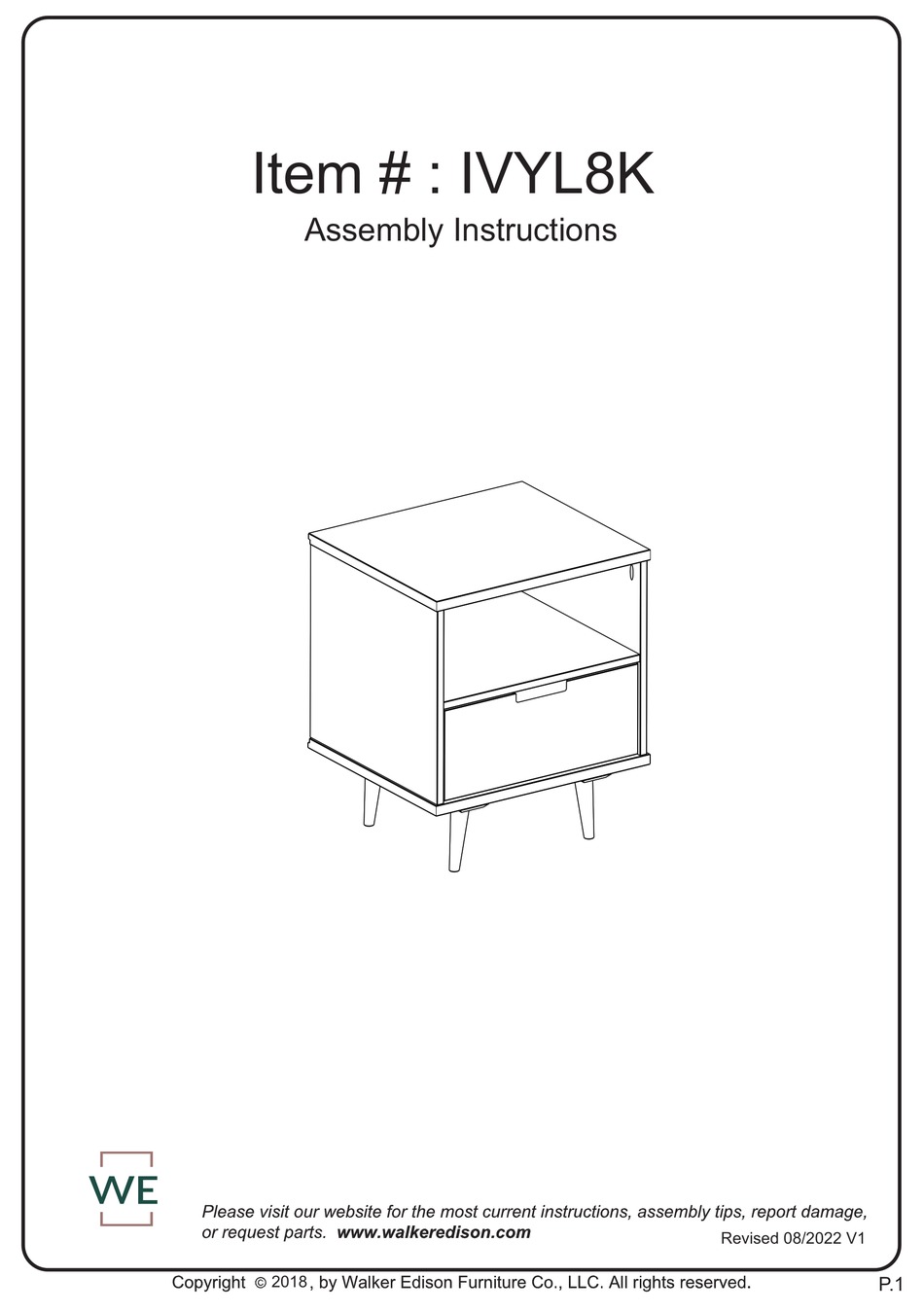 WALKER EDISON IVYL8K ASSEMBLY INSTRUCTIONS MANUAL Pdf Download ManualsLib