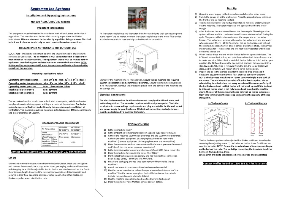 SCOTSMAN NU100 INSTALLATION AND OPERATING INSTRUCTIONS Pdf Download
