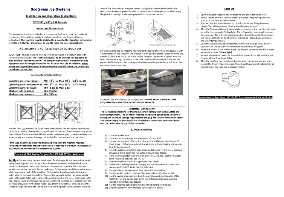 SCOTSMAN MXG 327 INSTALLATION AND OPERATING INSTRUCTIONS Pdf Download