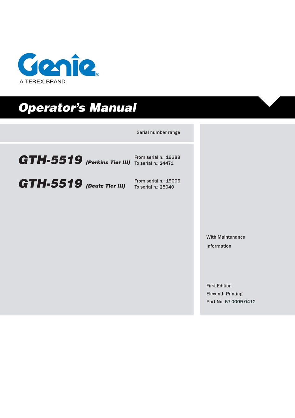 TEREX GENIE GTH5519 OPERATOR'S MANUAL Pdf Download ManualsLib