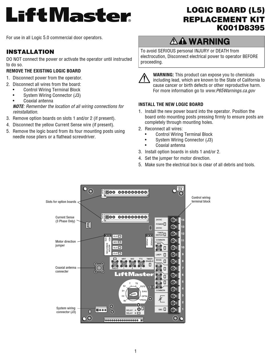 CHAMBERLAIN K001D8395 INSTRUCTIONS MANUAL Pdf Download ManualsLib