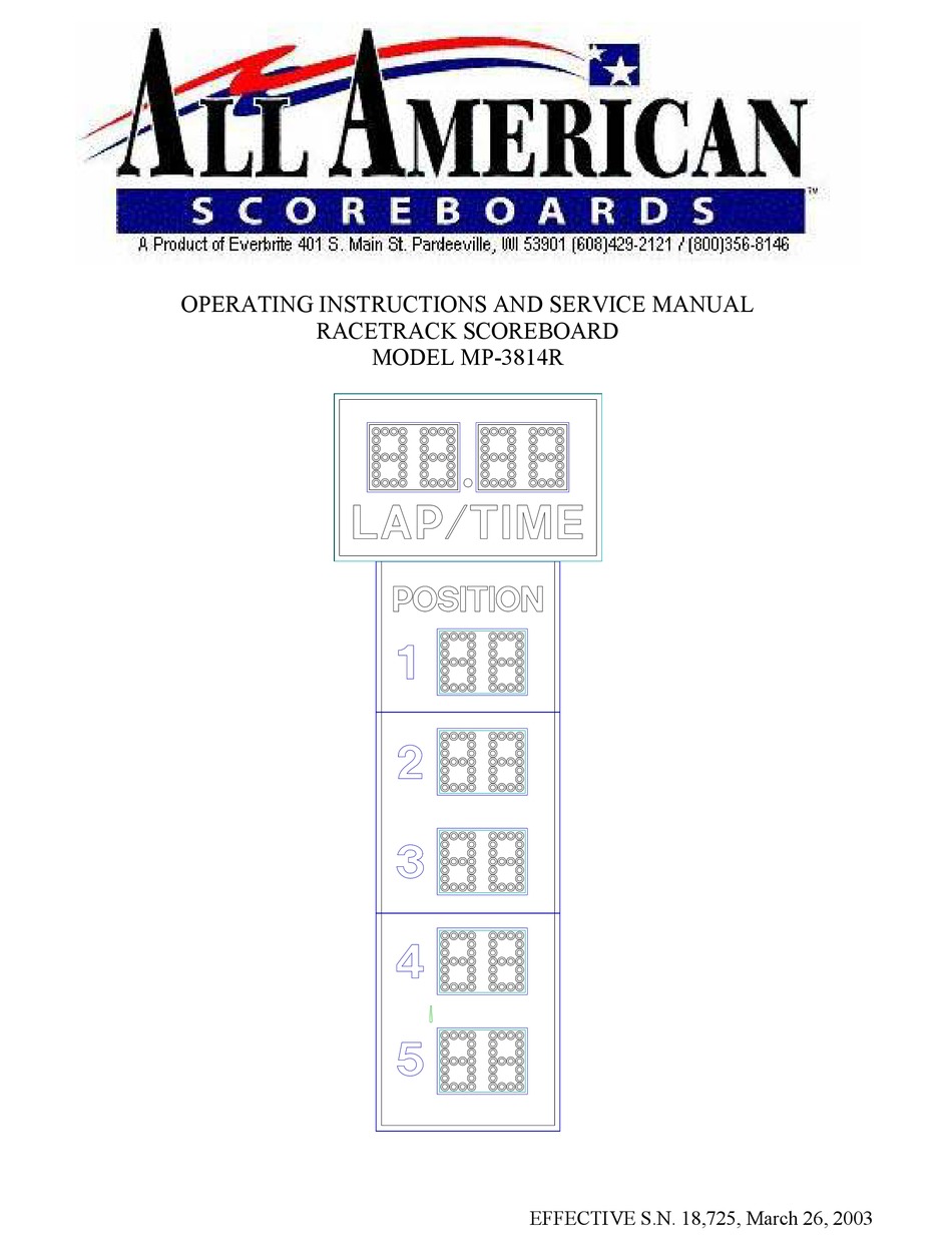 EVERBRITE ELECTRONICS ALL AMERICAN SCOREBOARDS MP3814R OPERATING