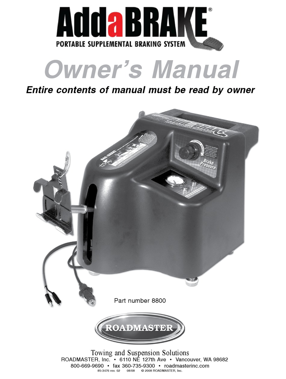 ROADMASTER ADDABRAKE 8800 OWNER'S MANUAL Pdf Download ManualsLib