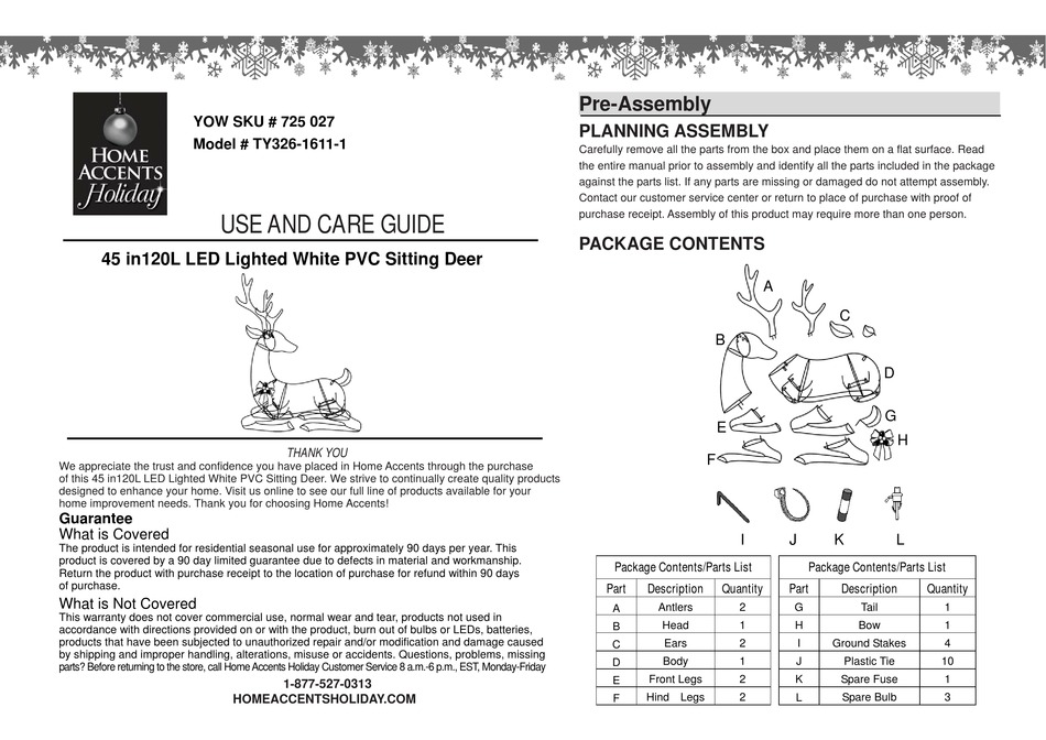 HOME ACCENTS HOLIDAY TY32616111 USE AND CARE MANUAL Pdf Download