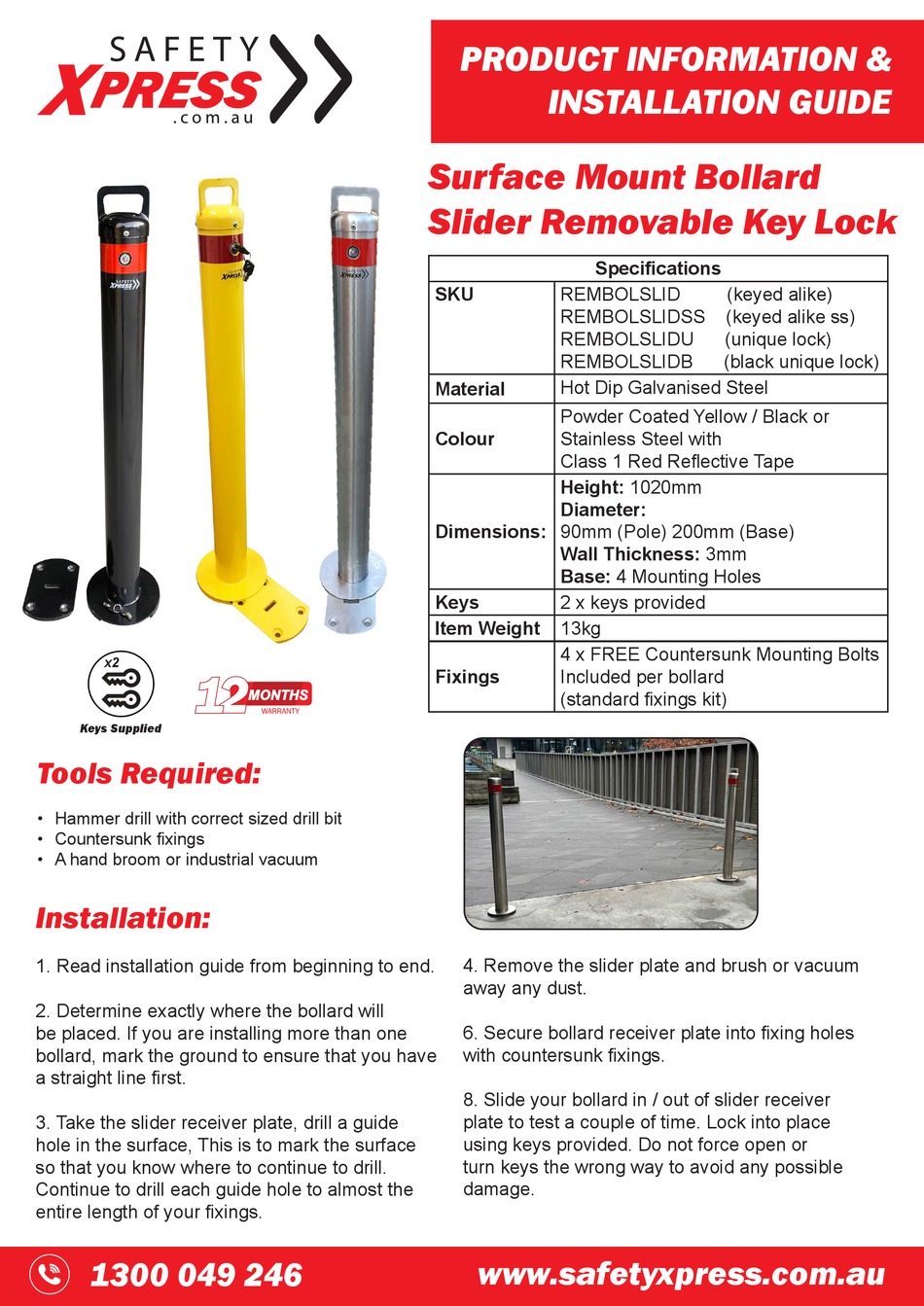 SAFETY XPRESS REMBOLSLID PRODUCT INFORMATION & INSTALLATION MANUAL Pdf