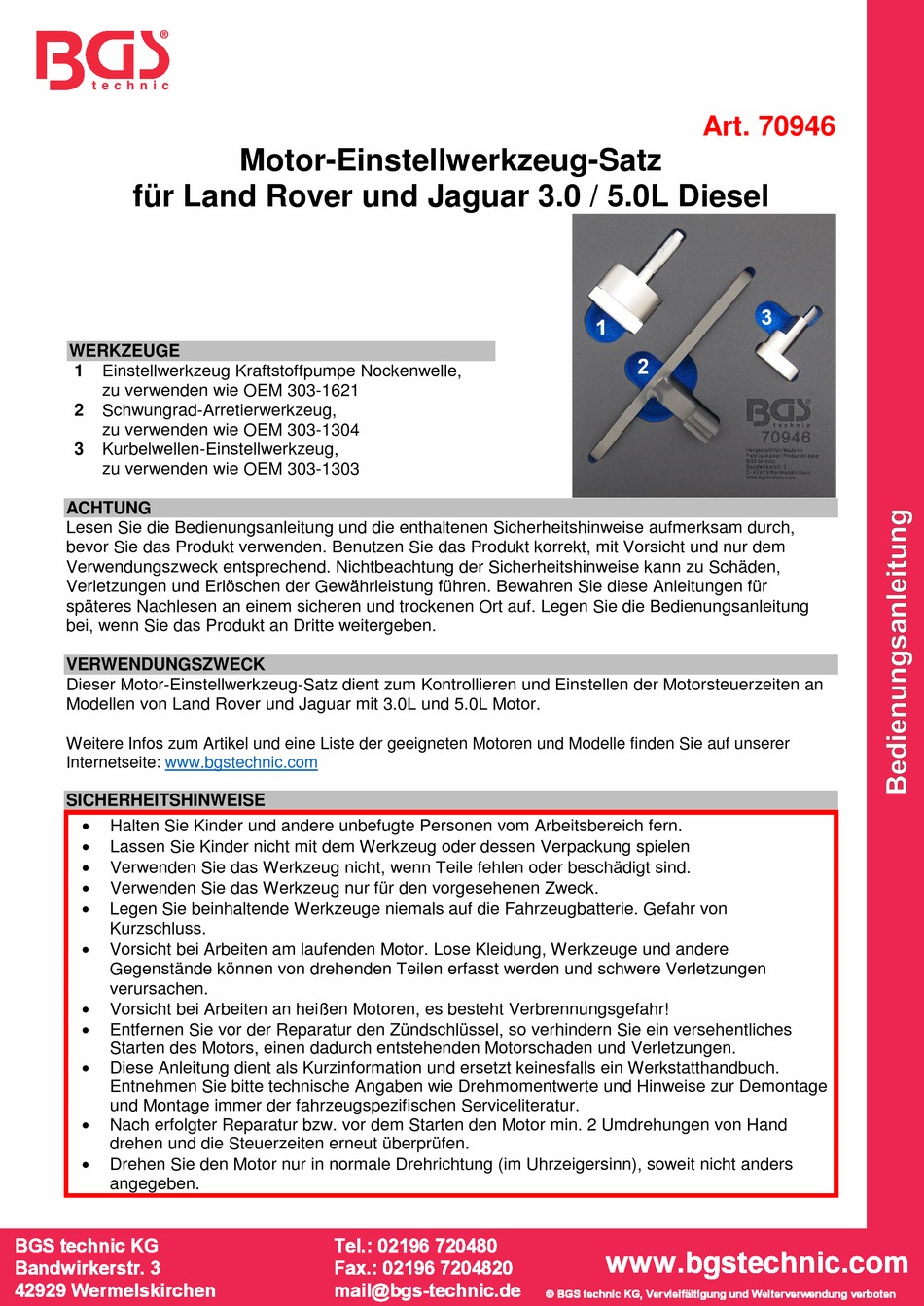 BGS TECHNIC 70946 INSTRUCTION MANUAL Pdf Download ManualsLib