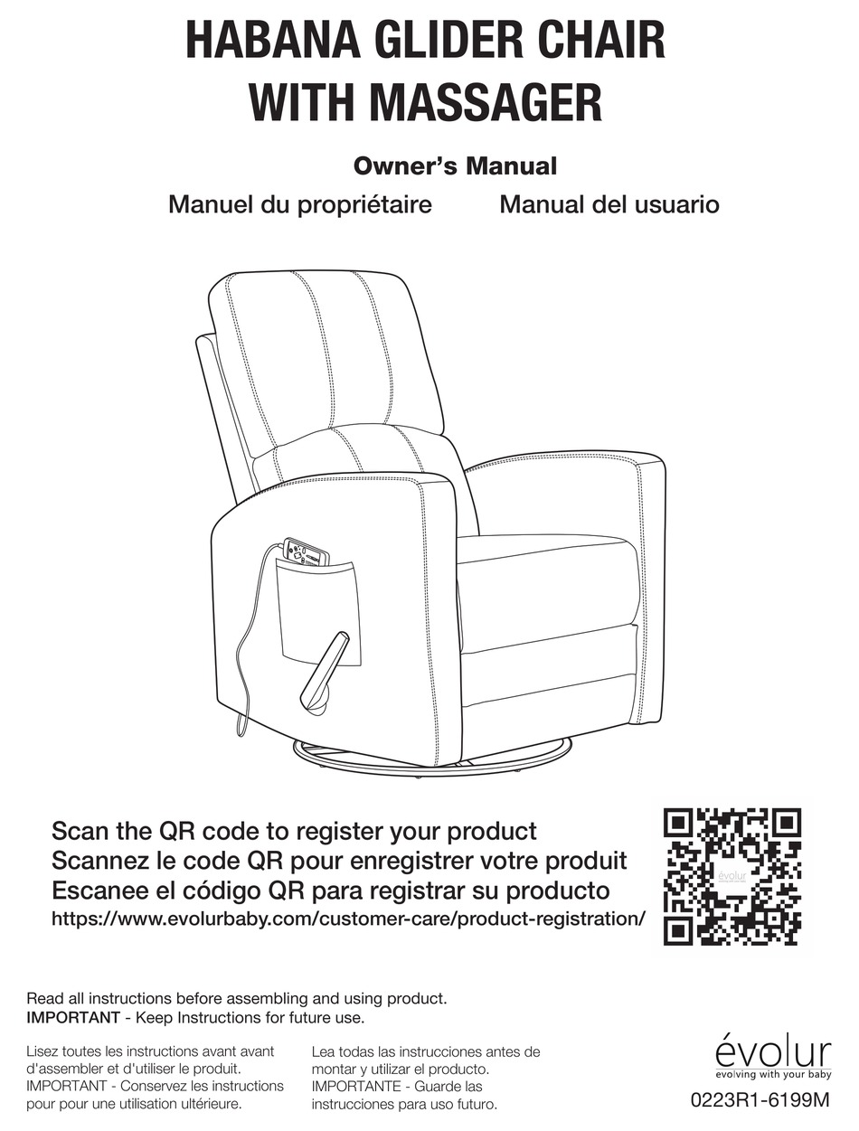 EVOLUR HABANA GLIDER CHAIR WITH MASSAGER OWNER'S MANUAL Pdf Download