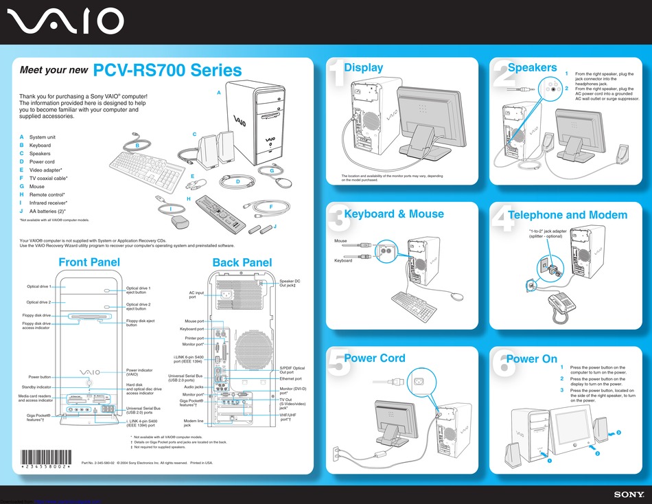 SONY VAIO PCVRS700 SERIES USER MANUAL Pdf Download ManualsLib