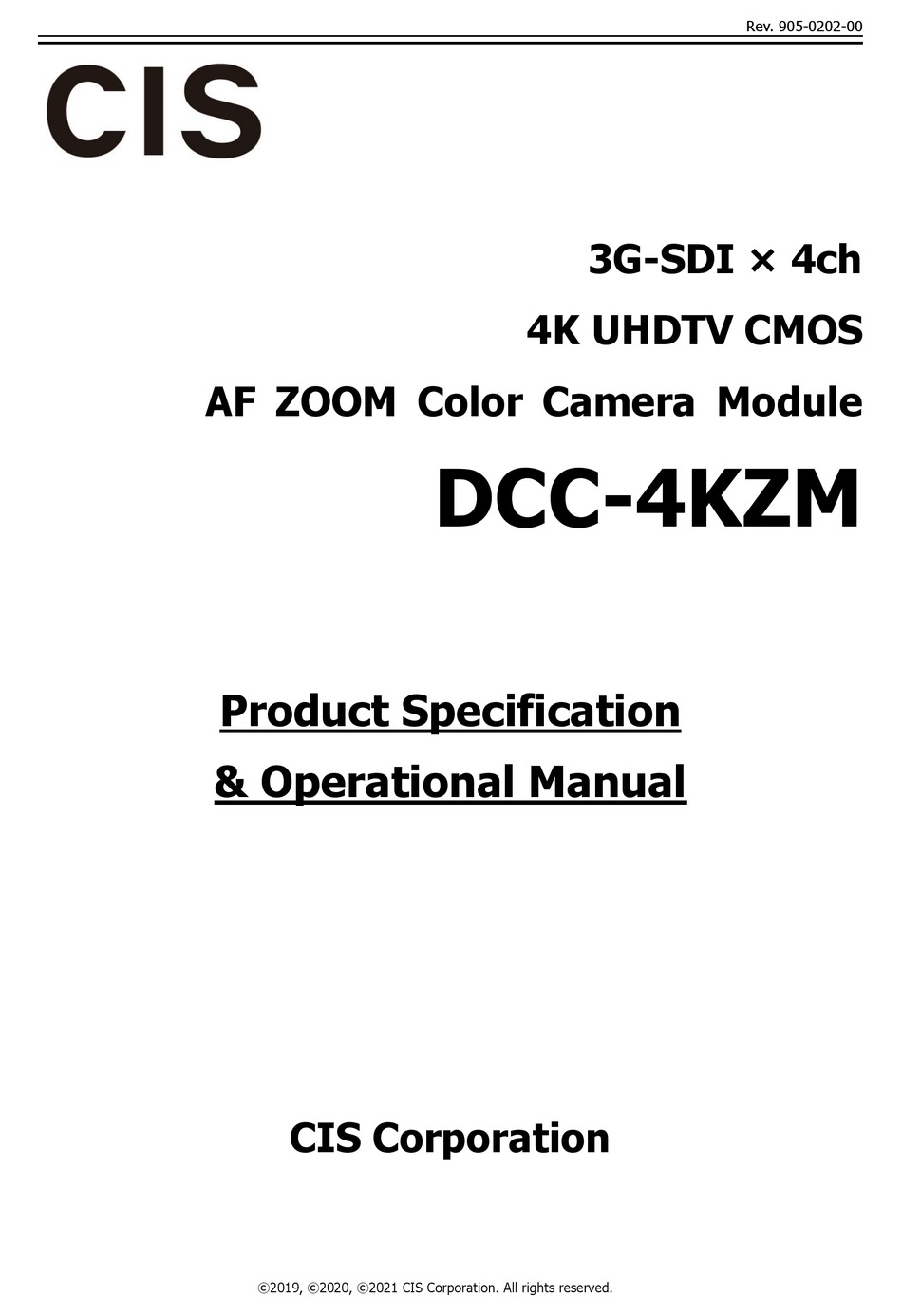 CIS DCC4KZM PRODUCT SPECIFICATION & OPERATIONAL MANUAL Pdf Download
