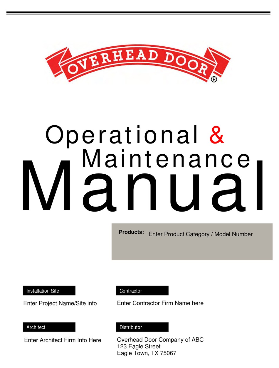 OVERHEAD DOOR RAPIDSLAT 611 OPERATIONAL & MAINTENANCE MANUAL Pdf