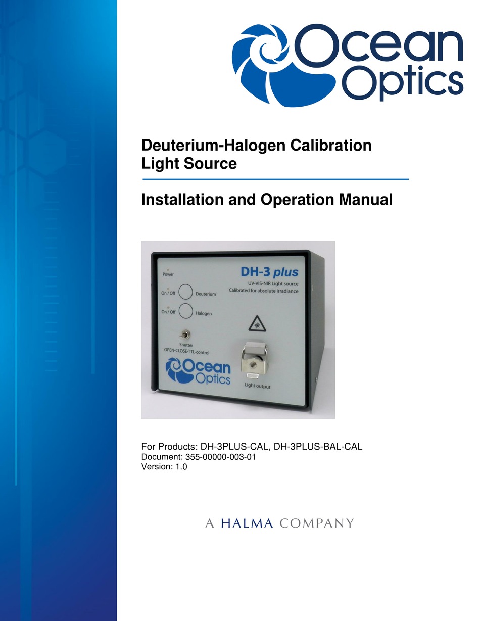 HALMA OCEAN OPTICS DH3PLUSCAL INSTALLATION AND OPERATION MANUAL Pdf