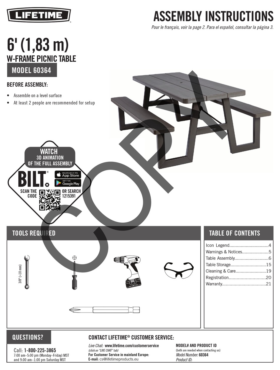LIFETIME 60364 ASSEMBLY INSTRUCTIONS MANUAL Pdf Download ManualsLib