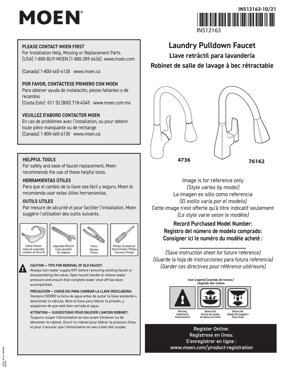 MOEN 4736 QUICK START MANUAL Pdf Download ManualsLib   Moen 4736 