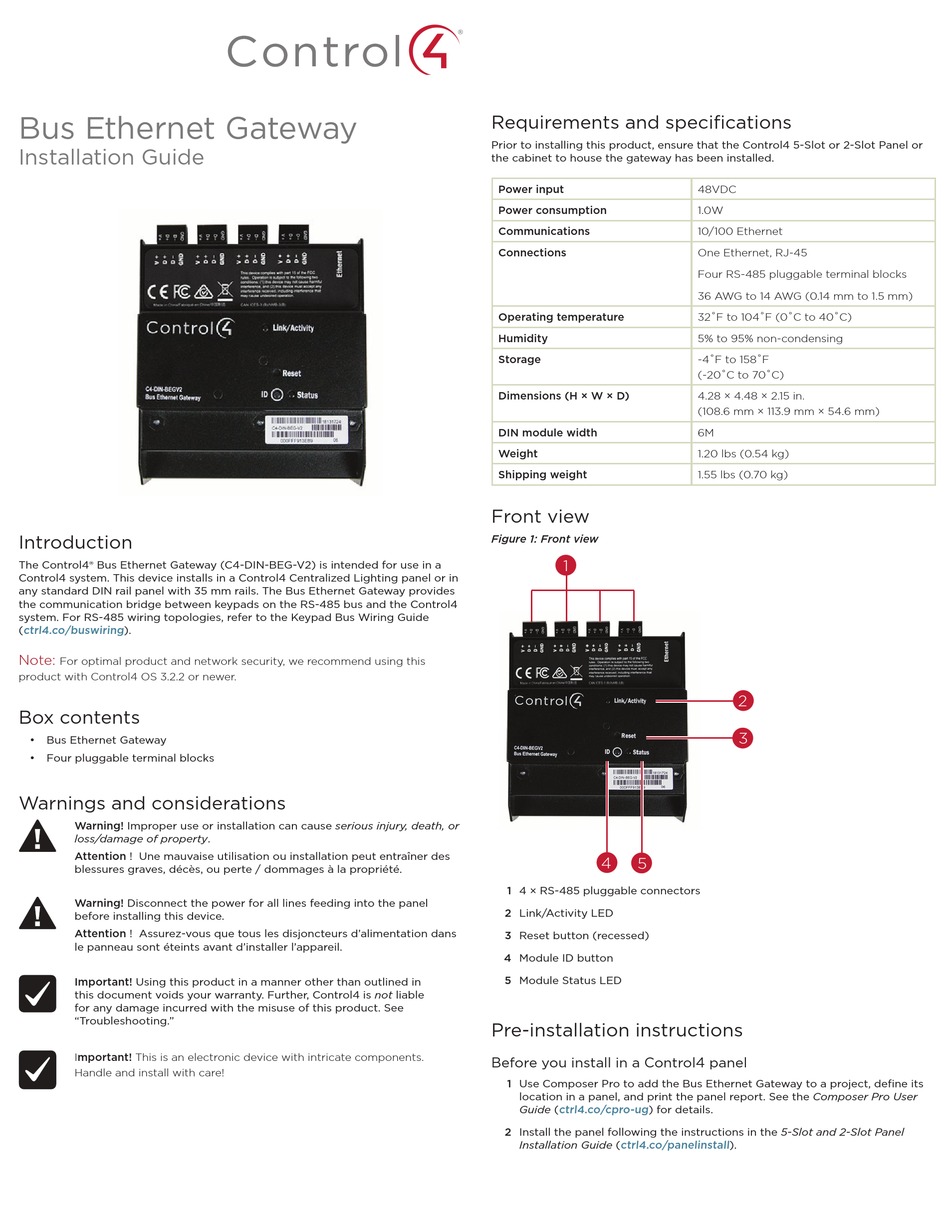 CONTROL 4 C4DINBEGV2 INSTALLATION MANUAL Pdf Download ManualsLib