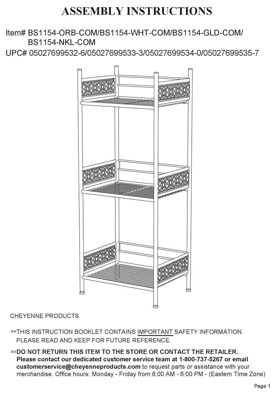 CHEYENNE PRODUCTS ASSEMBLY INSTRUCTIONS MANUAL Pdf