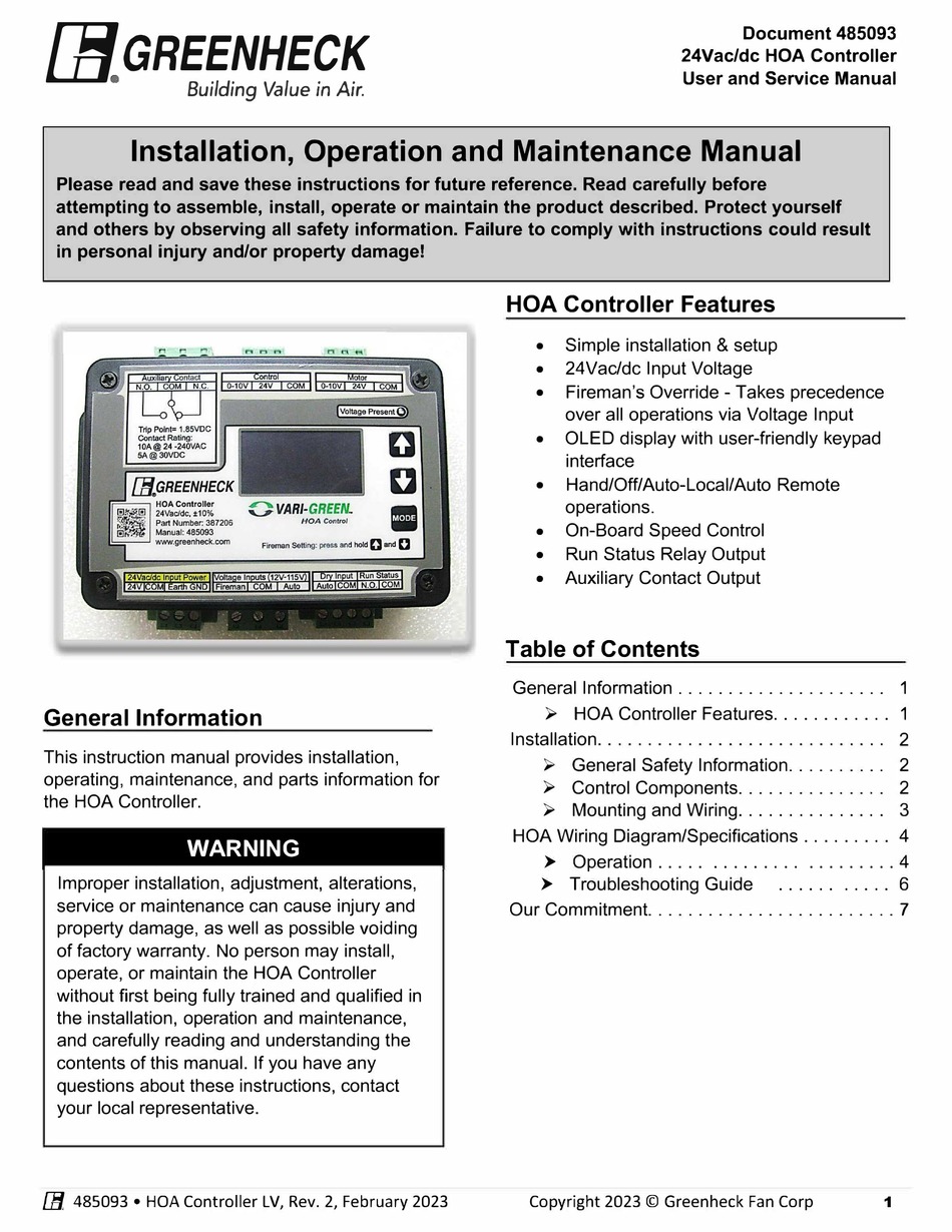 GREENHECK HOA USER AND SERVICE MANUAL Pdf Download ManualsLib