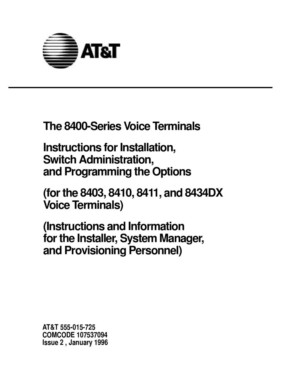 AT&T 8400 SERIES INSTRUCTIONS FOR INSTALLATION MANUAL Pdf Download