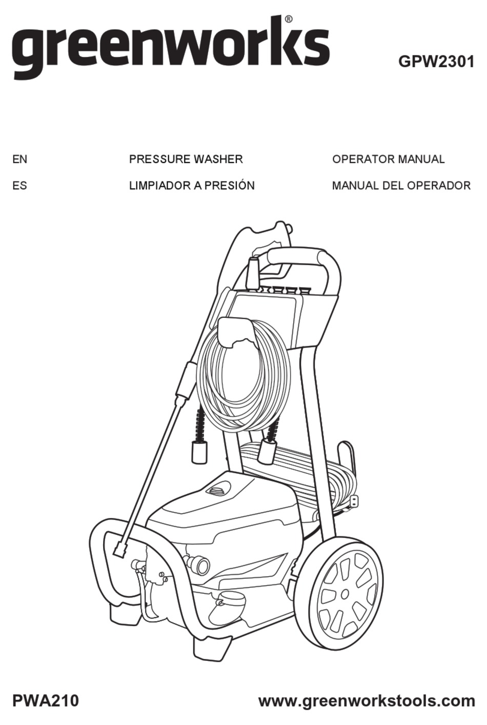 GREENWORKS GPW2301 OPERATOR